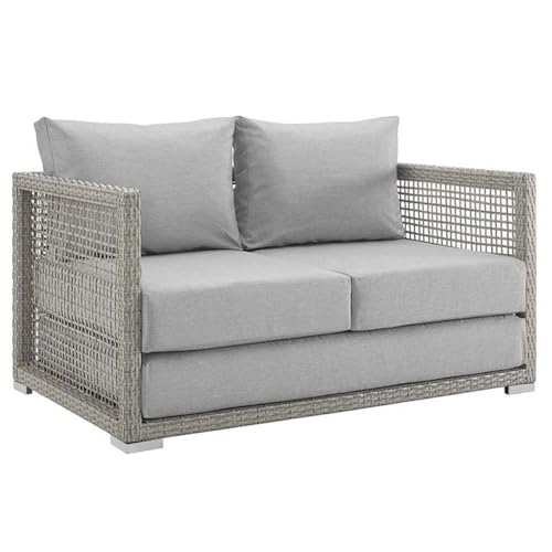 Afuera Living Wicker Patio Loveseat, Gray Finish, Synthetic PE Rattan and Powder-Coated Aluminum Frame, Water and UV-Resistant Cushions, 32" H x 52" W x 32" D Outdoor Furniture for Backyard or