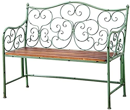 Rsmmpqa 42.5 inch 2-Seater Patio Garden Bench, Wrought Iron Solid Wood Bench, Antique Decoration Outdoor Park Balcony Lounge Chair