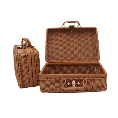 Small Picnic Basket Suitcase Woven Storage Basket Rattan Storage Case Woven Wicker Rattan Picnic Laundry Baskets Home Storage (Color : 1) (3)