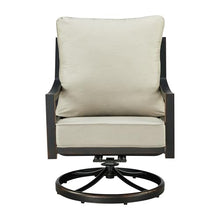 Oakland Living Pair of Black Aluminum Patio Deep Seating Swivel Rocker Club Chairs with Light Grey Cushions