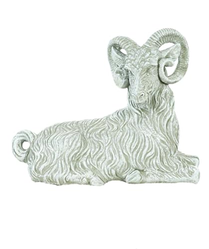 SOLID ROCK STONE WORKS Ram Concrete Statue 22" Tall Marble Tone