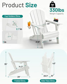 PLUUV Folding Adirondack Fire Pit Chairs Set of 6 with Cup Holders,White