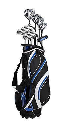 PRECISE Men's Complete Golf Club Package Set With Titanium Driver, Fairway Woods, Hybrid, Irons, Putter, Stand Bag, 4 H/C's Blue