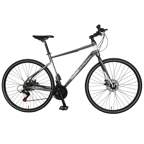 MOMODESIGN Hybrid Bike Shimano 21 Speeds with Disc Brake, 700C Anti-Puncture Wheels Gray