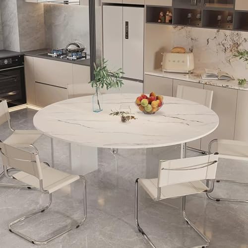Blazea White Marble Pattern Round Folding Table Top, Wooden Fold-in-Quarter Dining Table No Legs, Heavy Duty Extra Large Banquet Table Tops Only(170 cm (67 inch))
