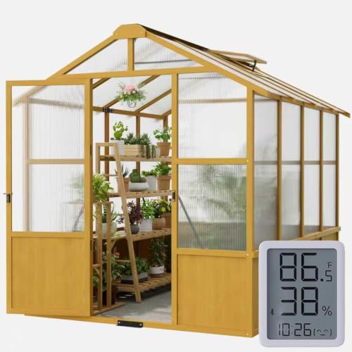 6×8 FT Walk-in Wooden Greenhouse with Adjustable Roof