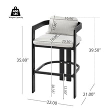 Christopher Knight Home Minxi Outdoor Counter Height Bar Stools Set of 4, Durable Aluminum Bar Stool with Upholstered Seating, Patio Counter Stools with Curved Backrest and Footrest, Black + Grey