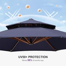PURPLE LEAF Patio Umbrella 11ft Double Top Wood-Grain Finish, Navy Blue