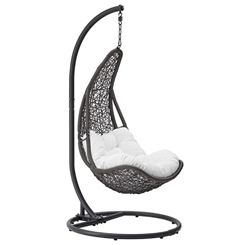 Modway Abate Wicker Rattan Outdoor Patio Porch Lounge Swing Chair Set with Stand in Gray White