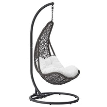 Modway Abate Wicker Rattan Outdoor Patio Porch Lounge Swing Chair Set with Stand in Gray White