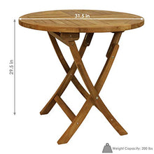 Sunnydaze Round Teak Wood Folding Bistro Table, 31” Dia, Light Brown