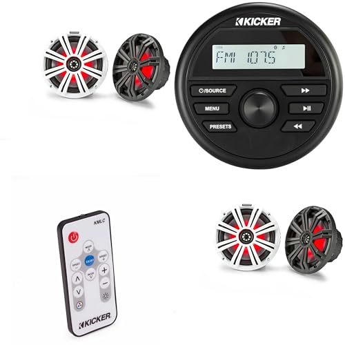 KICKER KMC2 Marine Grade Receiver & 2 Pair 45KM84L 8" LED Speakers Bundle