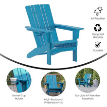 BizChair Adirondack Chairs Set of 4 with Cup Holders, Weather Resistant Poly Resin Blue