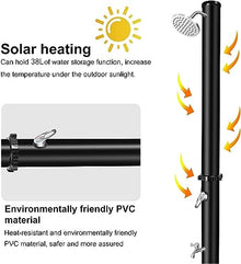 CFDZCP Outdoor Shower kit 10 Gallon / 38L Solar Heated Outdoor Shower W/Shower Head and Foot-Washing Tap, Square Base Black PVC Body, Adjustable Temperature，Easy Installation