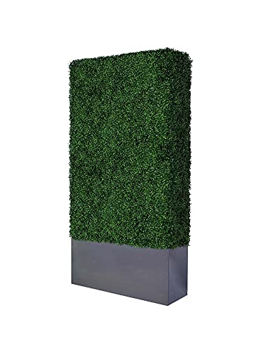AGPL Artificial Hedge Wall with Dark Gray Stainless Steel Planter Box 38"x12"x96" Gray