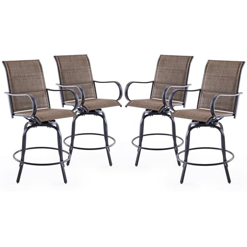 Soohow Patio Bar Stools Set of 4, Outdoor Swivel Barstools with Paded Textilene Fabric, All Weather Outdoor Bar Height Chairs, Ergonomic Comfort Tall Swivel Patio Chair for Balcony, Poolside, Lawn