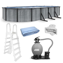 Blue Wave San Pedro 15x30-ft Oval 52-in Deep Hard Sided Steel Wall Above Ground Pool with 6-in Steel Top Seats, Dual-Speed Sand Filter System, Ladder, Skimmer & Liner – 9,900 Gallon Cap for Family Use