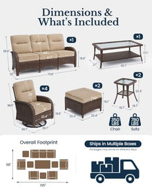 PONDET 10-Piece Patio Furniture Set Swivel Chairs with 6" Thick Cushions