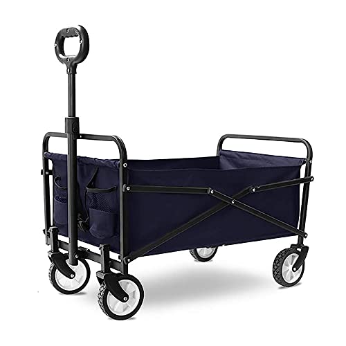 PUCNHZYNW Handcart, Folding Garden Trolley Cart Heavy Duty Wagon Multi-Function Shopping Cart for Outdoor Camping Beach Supermarket Pull Truck with 4 Wheels, Load 60Kg/Black