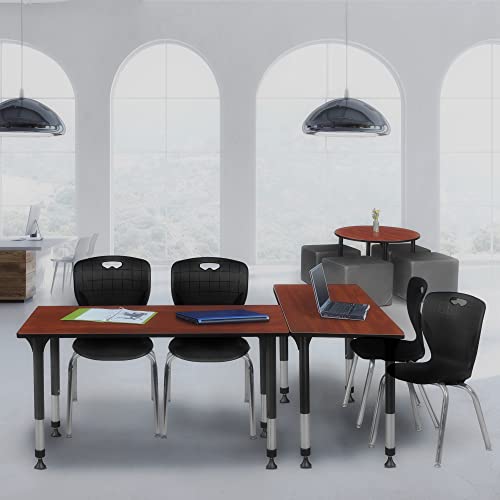 Regency Kee Height Adjustable Classroom Table Set with Two 18" Andy Chairs, 60" x 24", Cherry/Black