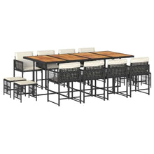 KUPTYERFG 12-Seater Garden Dining Set, Black PE Rattan Outdoor Dining Table with Acacia Wood Top, Foldable Patio Furniture for Backyard Dinner and Gathering, 86.6 x 41.7 x 28.7 in