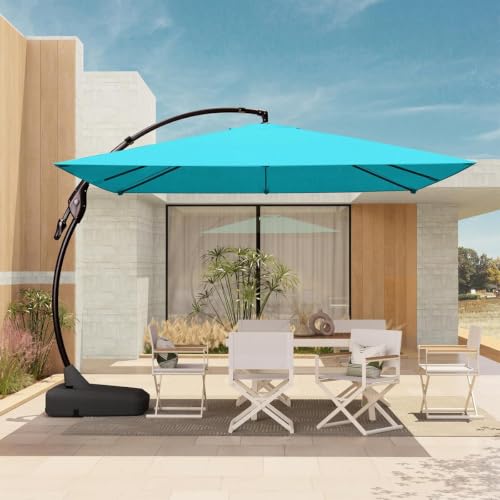 OROTLECT 10'x10' Sunbrella Offset Umbrella With Base Outdoor Square Aluminum Cantilever Umbrella Shade With Easy Tilt Adjustment