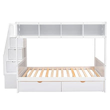 BOVZA Twin Over Full Bunk Bed with Storage Shelves and Staircase White