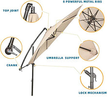 RWGOVLU 3M Cantilever Parasol, Outdoor Parasol, Hanging Umbrella, Sun Shade Umbrella Waterproof, Beach Parasol with Crank & Tilt, UV Protection, Base not Include (Khaki)