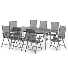 Heofavd 9-Piece Garden Dining Set Anthracite Powder-Coated Steel Outdoor Patio Furniture 78.7x39.4 Table 8 Foldable Chairs Adjustable Armrests Modern Bistro Backyard Balcony Deck
