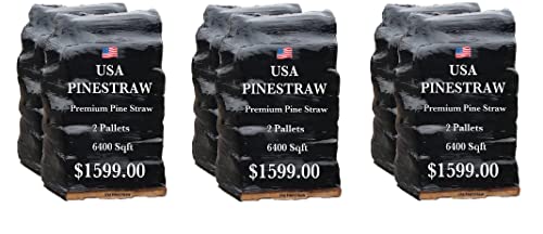 Long Needle Pine Straw Mulch - 6400 Sqft Coverage 3 Set - Premium USA Harvested PineStraw for Landscaping, Weed Control, Moisture Retention & Erosion Control - USA Pinestraw