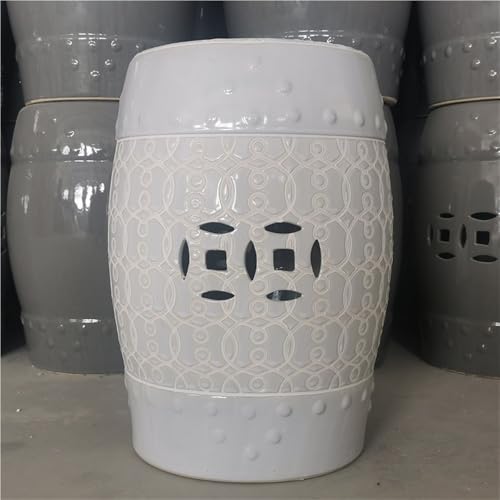 LINKIO Garden Stool Ceramic Drum Stool Chinese Hollowed Out Antique Chair Round Stool Decorative Stool Drum Pier Shoeshine Stools Ottomans(B)