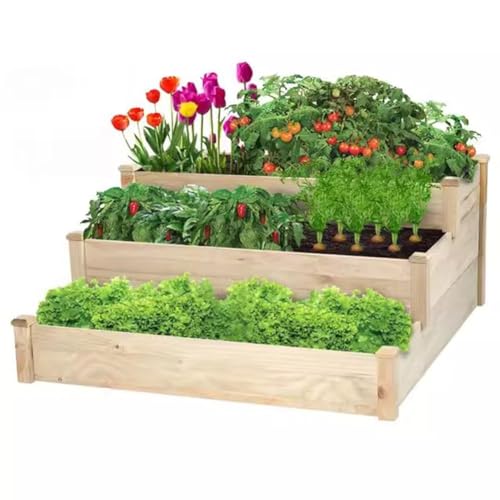 Etlegor 3-Tier Wood Raised Garden Bed Planter Kit, Raised Garden Bed Horticulture Outdoor Elevated Flower Box Tiered Garden Bed Wooden Vegetables Growing Planter for Plants, Herbs, Vegetables