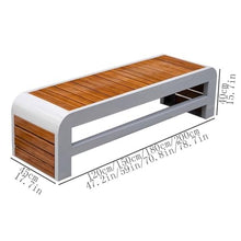 GRFIT Outdoor Steel Bench for Outdoor Garden, Backless, Bamboo Wood Chair Surface, for Balcony, Terrace, Leisure Chair Garden Bench (Large)