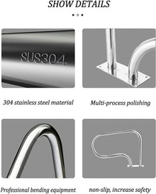 Pool Handrail 304 Stainless Steel Handrail Railing, Pool Hand Rail W/Quick Mount Base, Safety Handle for Indoor and Outdoor Inground Swimming Pools (1Pcs)