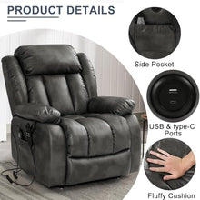 UOPYNE Comfort Massage Heat Recliner Chair, Lazy Boy Style Recliner Sofa with Cup Holders for Living Room, Leather Electric Power Lift Relaxation Seating, Gray