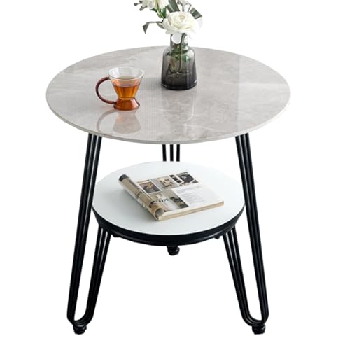 Side Table, Round Side Table with Storage Small Bedside with Metal Frame Modern Nightstand