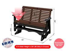 5 FT Brown Amish-Made Porch Glider – 1000 lb Heavy-Duty Poly Lumber wood Roll Back Glider – USA Crafted HDPE Outdoor Seating Furniture - Stainless Steel Hardware – Smooth, Quiet Glide, Silent Comfort