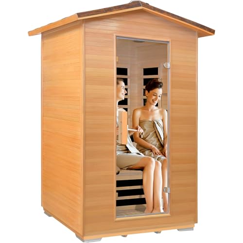 RIGO 2 Person Outdoor Infrared Sauna 1950W Hemlock Wood Low EMF