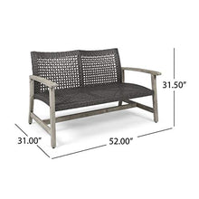 GDFStudio Outdoor Wood and Wicker Loveseat and Coffee Table Set, Mixed Black