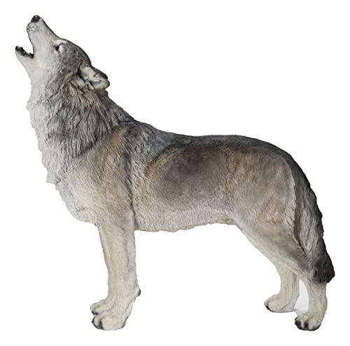Standing Howling Grey Wolf Statue