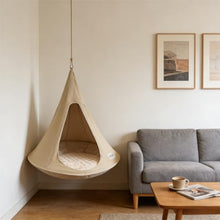 Double Birnest Hanging Chair – Cozy Indoor/Outdoor Hammock with Olefin Canvas, 660 lb Capacity, Includes Two Circle Aluminum Pole & Carabiner. Swing Sofa. (Brown)