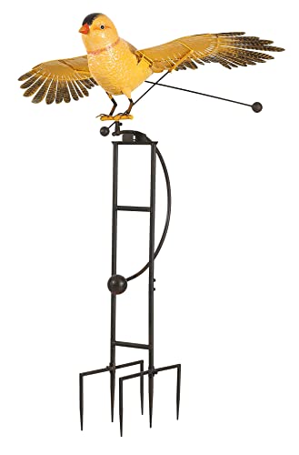 Generic Metal Flying Goldfinch Balancing Rocker Garden Stake Outdoor Yard Art Wind Sculpture Yellow