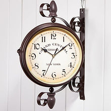 NUHSLF Outdoor Garden Vintage Number Wall Clock, Rotation Double Sided Train Station Clock with Bracket Indoor Decoration Waterproof