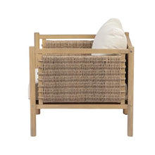 Seeheool Set of 3 Outdoor Acacia Wood Patio Chairs, Light Brown PE Wicker Woven Armchairs with Beige Cushions