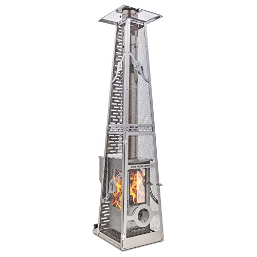 90,000 BTU Stainless Steel Outdoor patio Heater, 12 Ft Heating Radius, Wood Pellet Fired (Revere Elite)