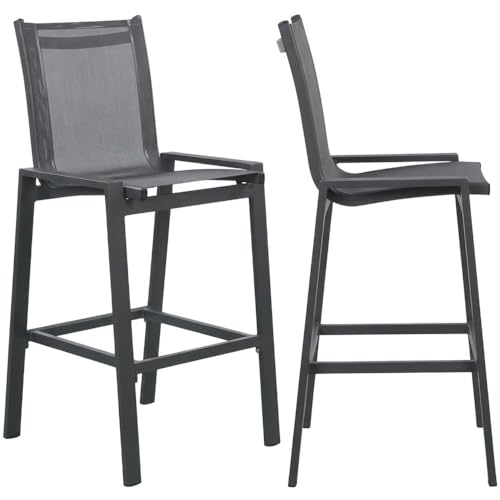 Outdoor Escape Black Fabric Outdoor Patio Barstool Set of 2 - Contemporary Style, Comfortable Backrest, Durable Frame, Suitable for Outdoor Living Spaces