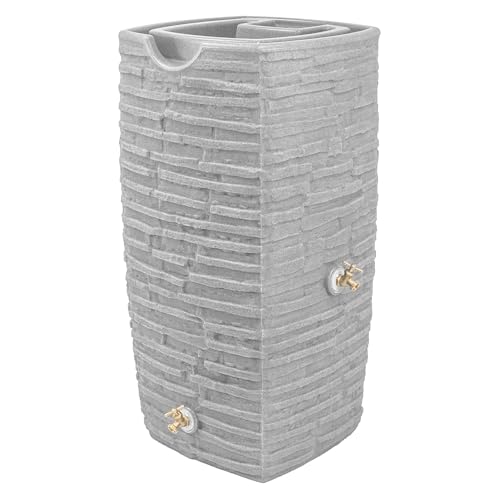 Good Ideas Impressions Riverwalk 50 Gallon Faux Slate Surface Dual Spigot Rain Barrel Light Granite 4 Pack