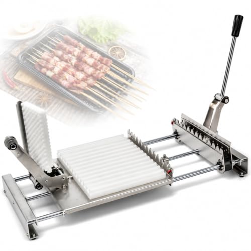 8/12 Hole Stainless Steel Bbq Skewer Maker, Manual Bbq Bamboo Skewer Meat Making Machine With Adjustable Length, Fits Bamboo And Metal Skewers For Batch Meat Prep And Kabob 8 skewers