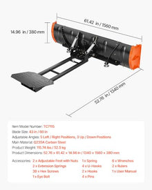 VEVOR Snow Plow Kit 43 in/60 in Width Adjustable Plow Attachment Side Wings
