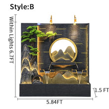 6.7 Ft Grand Modular Outdoor Fountain with LED Lights | Multiple Styles | Durable Cement Construction | Customizable Combinations with Simulated Bonsai Trees (C)(B)